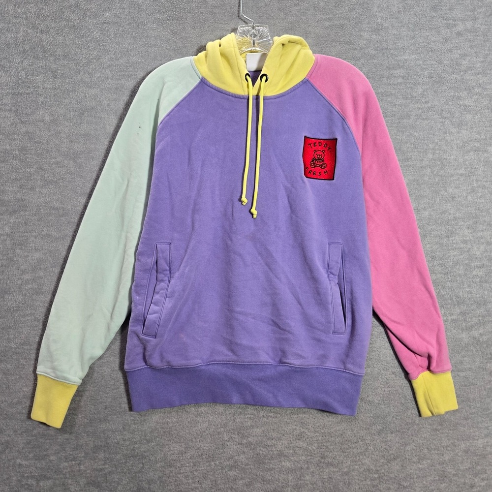 Teddy Fresh Men Sweatshirt Small Purple Colorblock Hoodie Logo Pullover READ